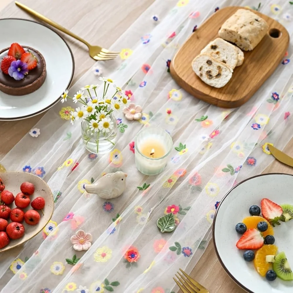 Embroidered Multicolored Flower Table Runners Or Veil